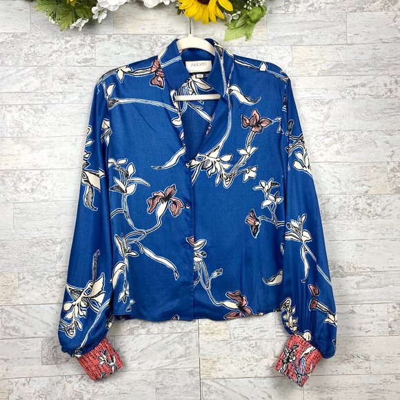 ALEXIS Blue Floral Long Sleeve Button Down Blouse - Picture 1 of 13